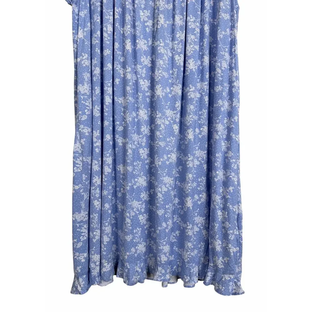 Eileen West Floral Waltz Nightgown Blue White 2X Pajama Sleep Dress Modal Blend